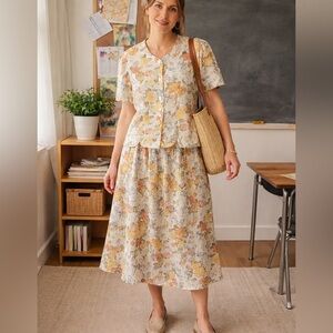 Stuart Alan Floral 90s teacher mom vintage blouse & skirt set! Size 12